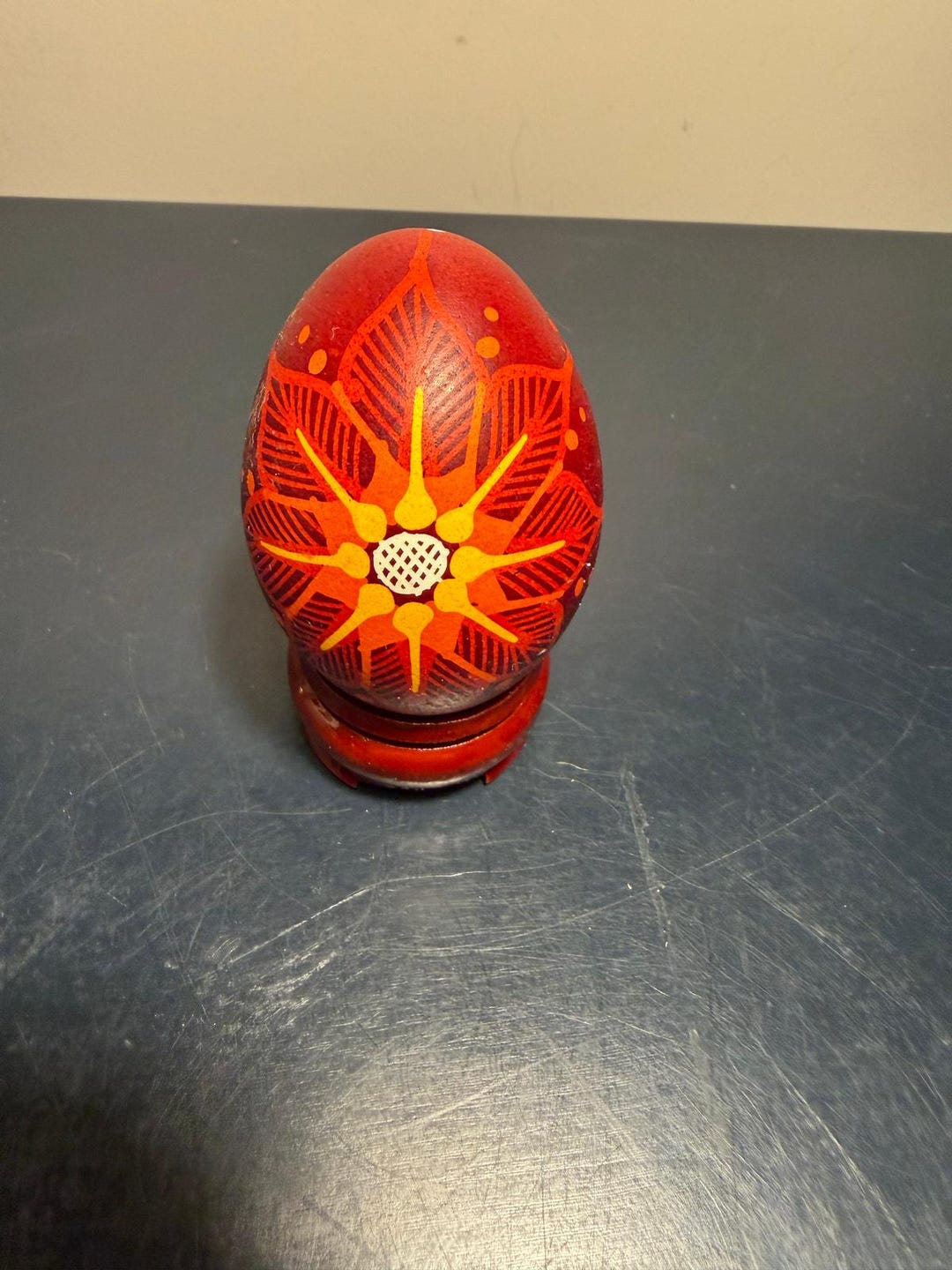 Real Ukrainian Pysanka Egg Hand Painted Red Gold Sun Star Easter Folk ...