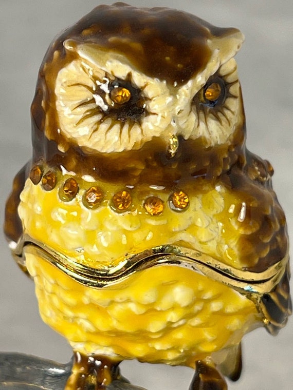 Vintage Enameled Owl Trinket Box - image 8