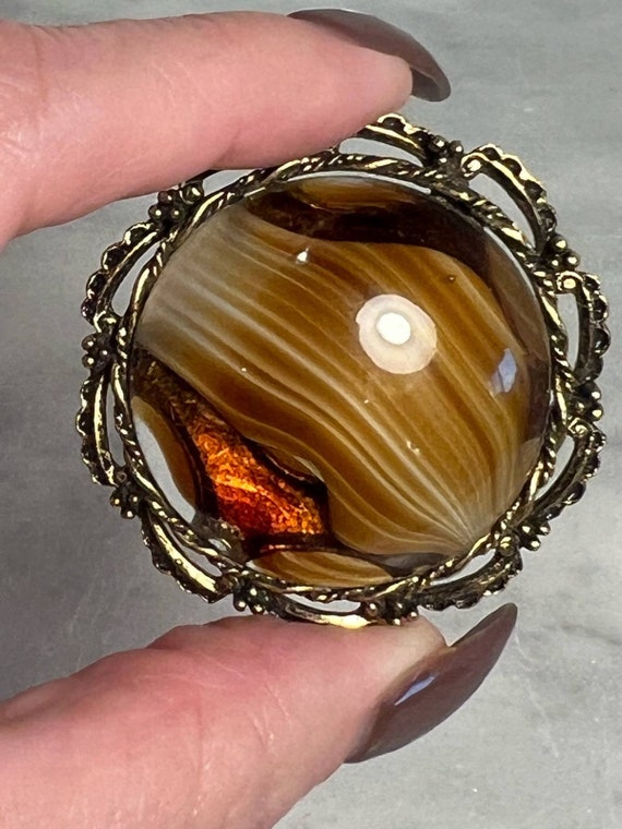 Vintage ART Signed Brown Striped Givre Glass Caboc