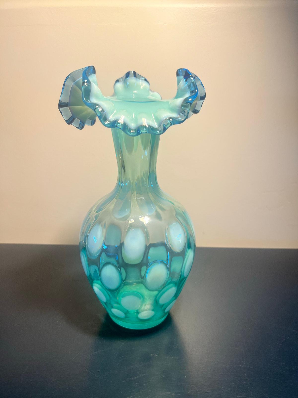 Fenton Blue Coin Dot Vase - Etsy