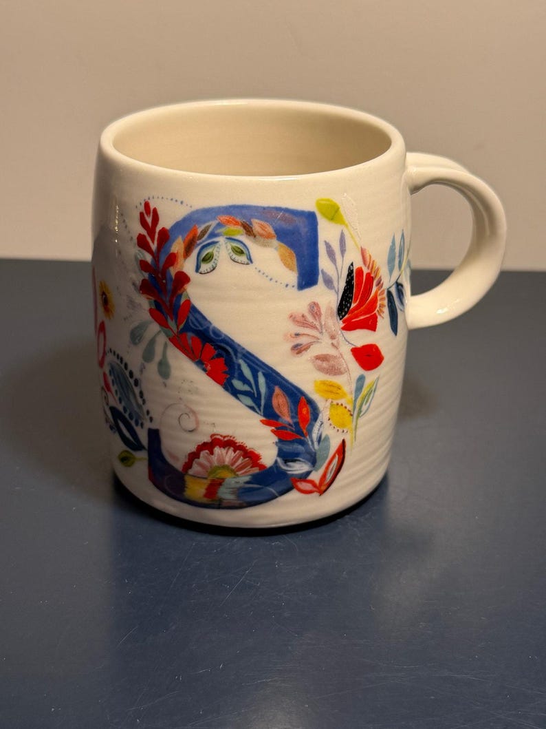 Anthropologie Starla M Halfmann Petal Palette Monogram Letter S Coffee Mug Cup afbeelding 1