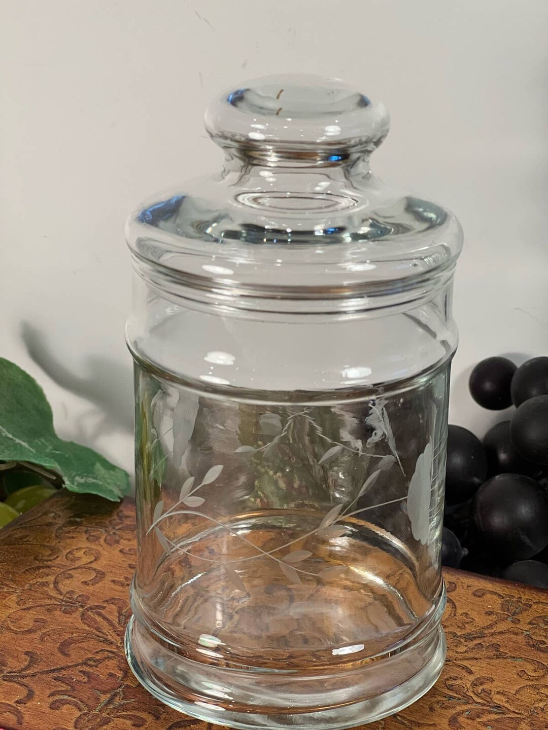 Vintage Princess House Etched Glass Jar Etsy