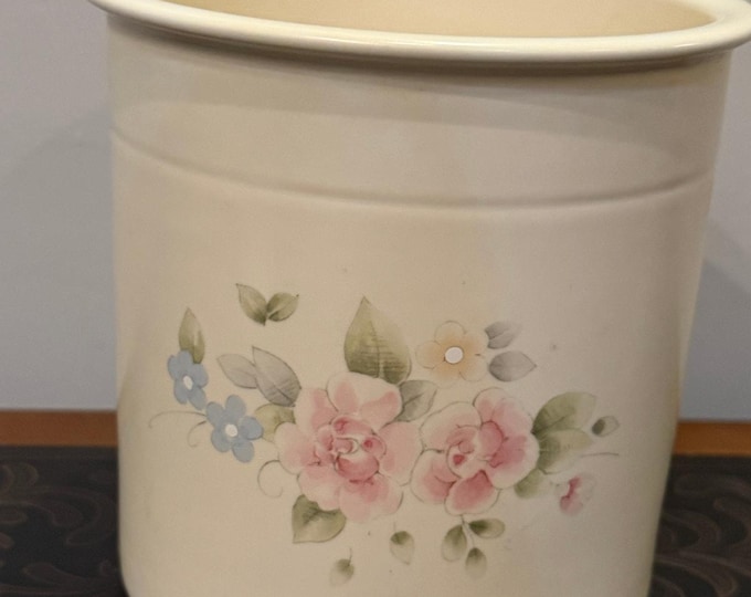 Vintage Large Utensil Gadget Crock Tea Rose by Pfaltzgraff