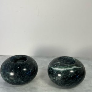 Pair of Vintage Marble Stone Round Candle Holders