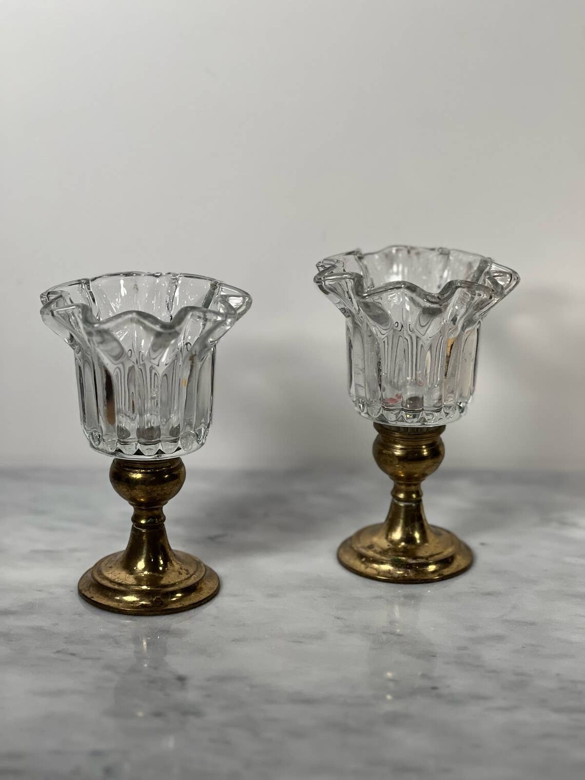 Vintage Brass Candlestick With Glass Votive Holder Inserts Etsy