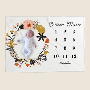 Personalized Baby Blanket, Baby Shower Gift, Custom Blanket, Baby Gift, Milestone Blanket, Personalized Gift, Bold Florals, New Baby Gift