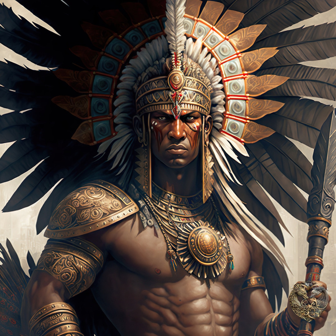 Black Male Aztec Warrior Wearing Headdress Etsy