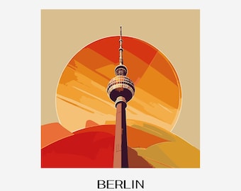 Retro Berlin Fernsehturm Sunset Art – Reseaffisch (digital nedladdning)