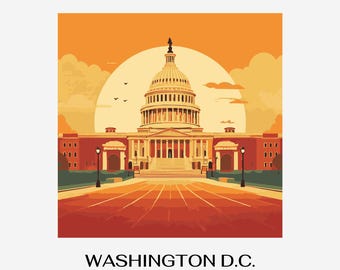 Retrokonst av Kapitolium – Solnedgångsillustration i Washington D.C. (PNG)