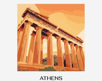 Retro Akropolis Aten-tryck – Solnedgångsresekonst (digital nedladdning)