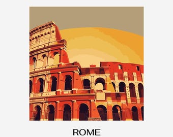 Colosseum Rom Solnedgångstavla – Retro reseaffisch (digital nedladdning)