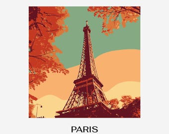 Eiffeltornets solnedgångskonst – Retro Paris-illustration (digital nedladdning i PNG)