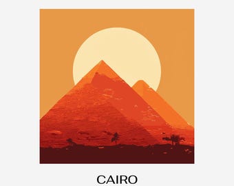 Retrokonst med pyramiderna i Kairo – Reseaffisch med Egypten (digital nedladdning)