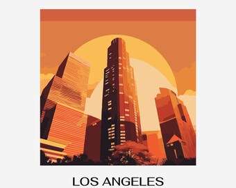 Retro Los Angeles silhuettkonst – Solnedgångsillustration (digital nedladdning i PNG)