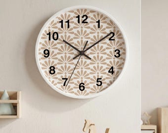 Nursery Clock Beige Baby Room Timepiece Gender Neutral Nursery Decor Soft Boho Infant Space Accent Playroom Minimalist Idea