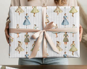 Bridal Shower Wrapping Paper Vintage Style Gift Wrap Feminine Stripe Paper Bride Gift Wrap Elegant Wedding Gift Presentation for Her
