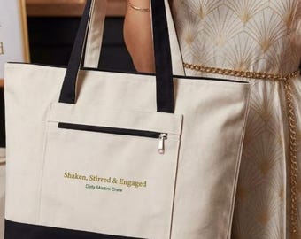Martini Party Bach Tote Bag Custom Add Name Bridesmaid Gift for Bridal Party Shaken and Stirred Engagement Favor Idea
