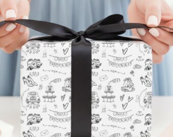 Minimalist Gift Wrap Neutral Wrapping Paper Black White Line Drawing Paper Modern Elegant Gift Wrap