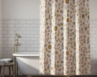 Cortina de baño vintage con estampado floral retro, cortina de ducha floral neutra, decoración clásica para el baño en casa para la renovación del hogar.