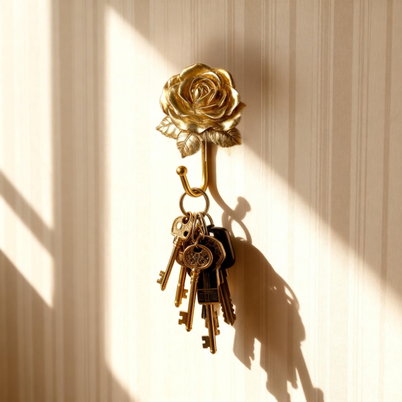 Rose Hook Wall Decorative Jewelry Hook Gold Color Durable Wall Decor for Necklace Holder Flower Design Victorian Aesthetic Gift Dorm Room image 4