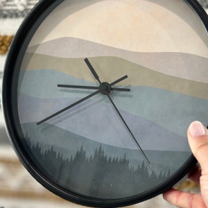 Minimalist Boho Wall Clock Mountain Minimalist Wall Decor Mid Century Clock for Living Room Gift for New Home Owner New Housewarming Present