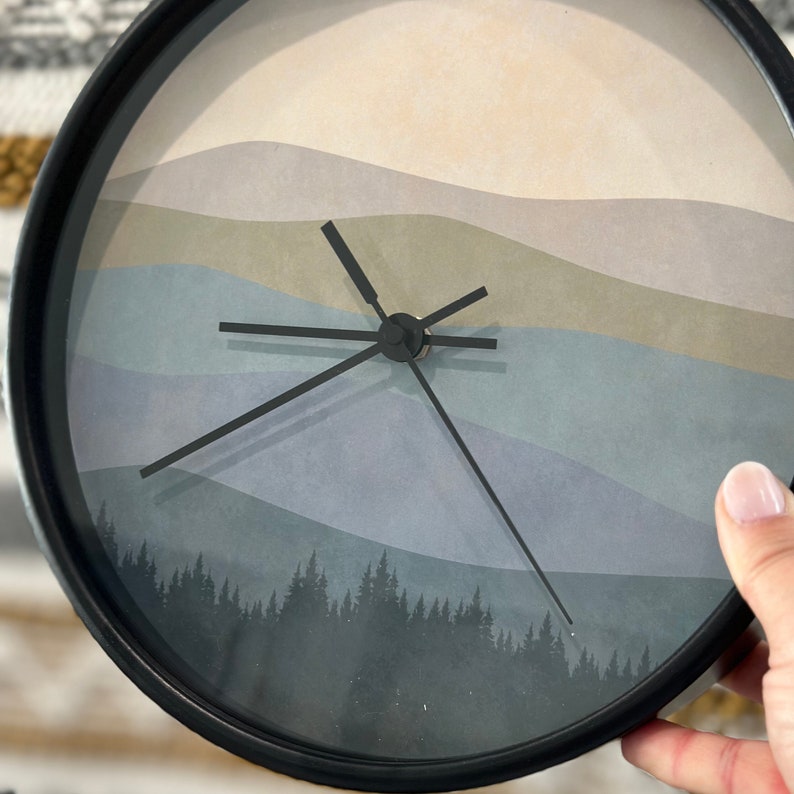 Minimalist Boho Wall Clock Mountain Minimalist Wall Decor Mid Century Clock for Living Room Gift for New Home Owner New Housewarming Present
