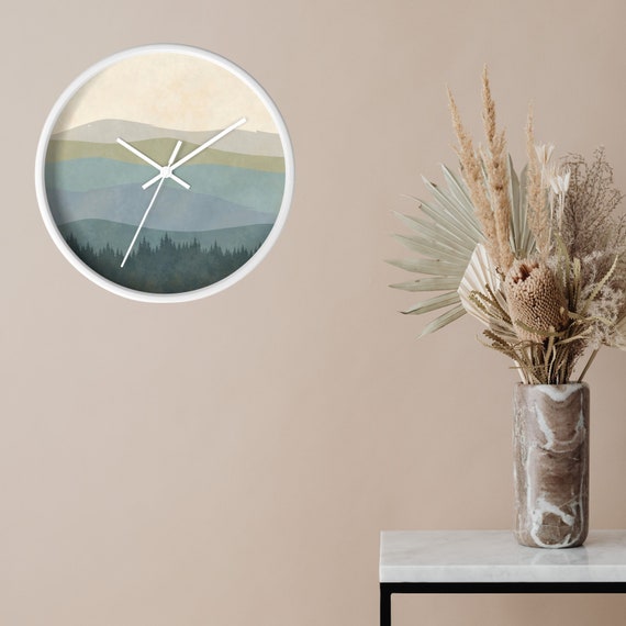 Minimalist Boho Wall Clock Mountain Minimalist Wall Decor Mid Century Clock for Living Room Gift for New Home Owner New Housewarming Present