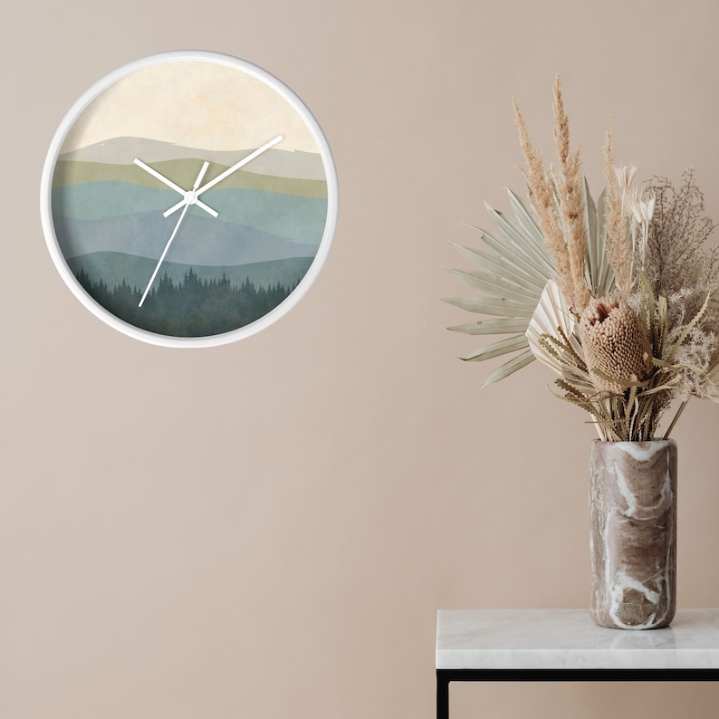 Minimalist Boho Wall Clock Mountain Minimalist Wall Decor Mid Century Clock for Living Room Gift for New Home Owner New Housewarming Present