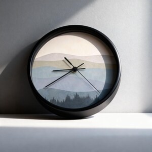 Minimalist Boho Wall Clock Mountain Minimalist Wall Decor Mid Century Clock for Living Room Gift for New Home Owner New Housewarming Present