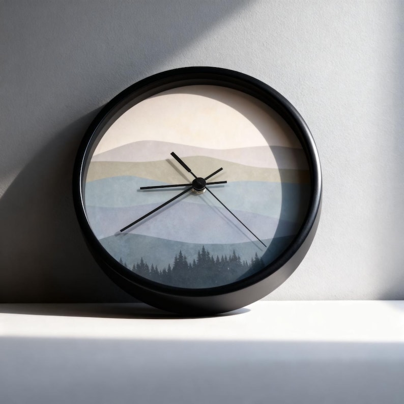 Minimalist Boho Wall Clock Mountain Minimalist Wall Decor Mid Century Clock for Living Room Gift for New Home Owner New Housewarming Present