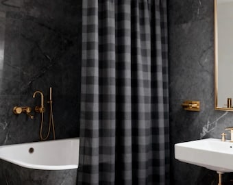 Shower Curtain Dark Romance Home Decor Black and White Stripe Bath Cover Dark Grey Plaid Design Dark Academia Aesthetic Bathroom Idea