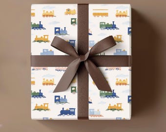 Train Wrapping Paper Boy Birthday Gift Wrap Kids Train Party Wrapping Paper Railroad Theme Birthday Gift Wrap Roll Party Decor