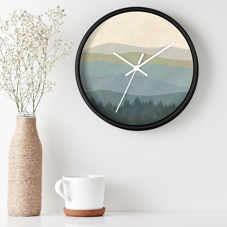 Minimalist Boho Wall Clock Mountain Minimalist Wall Decor Mid Century Clock for Living Room Gift for New Home Owner New Housewarming Present