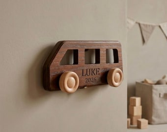 Personalize Nursery Wall Decor Add Name Wood Car Shape Hook Playroom Custom Backpack Holder Toddler Bedroom Truck Theme Decor