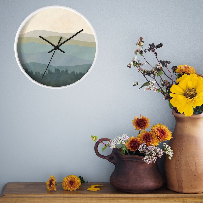 Minimalist Boho Wall Clock Mountain Minimalist Wall Decor Mid Century Clock for Living Room Gift for New Home Owner New Housewarming Present