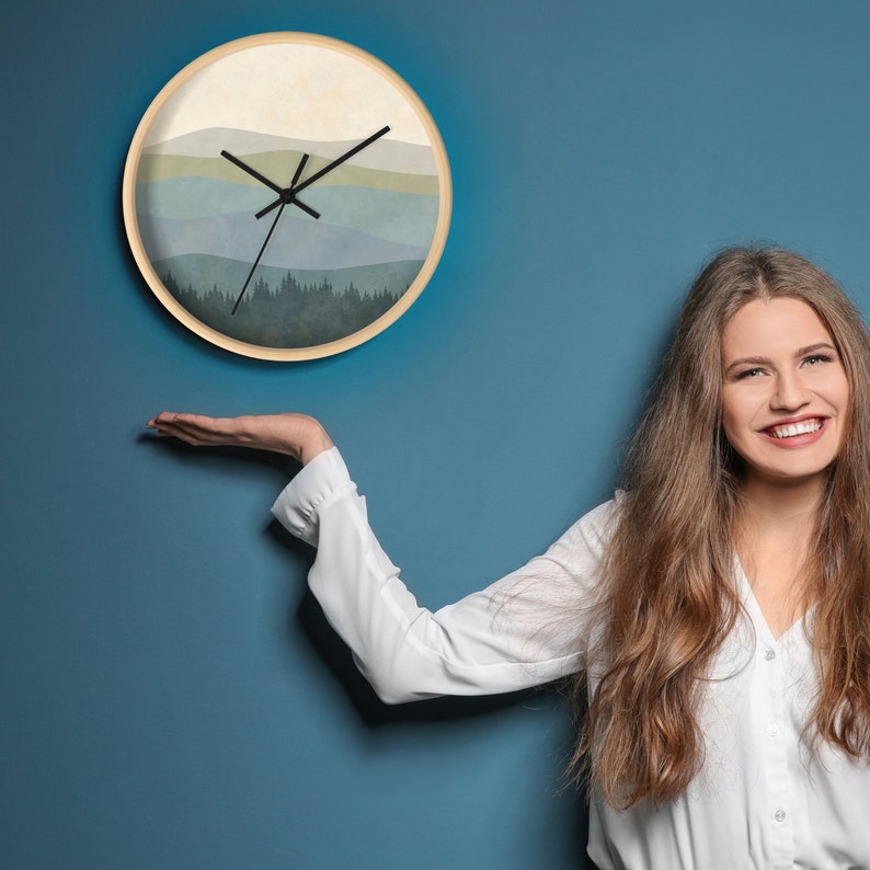 Minimalist Boho Wall Clock Mountain Minimalist Wall Decor Mid Century Clock for Living Room Gift for New Home Owner New Housewarming Present