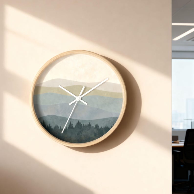 Minimalist Boho Wall Clock Mountain Minimalist Wall Decor Mid Century Clock for Living Room Gift for New Home Owner New Housewarming Present