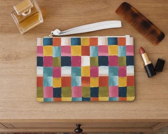 Bold Color Blocking Purse Eclectic Clutch Bag for Art Lover Unique Gift Vegan Leather Colorful Wristlet