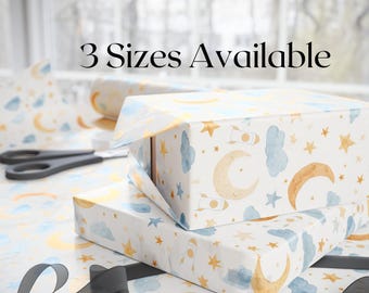 Space Nursery Wrapping Paper Moon and Stars Gift Wrap Neutral Baby Boy Gift Idea Modern Outer Space Decor Wrapping Paper