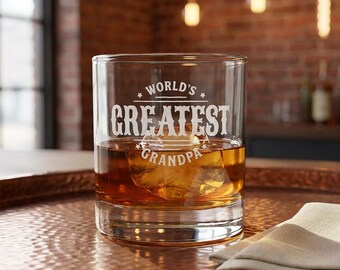 Happy Fathers Day New Grandpa Whiskey Glass Gift Engraved Rocks Glass Personalized Gift 10.5 oz Glass First Time Grandpa Gift Est Year Idea