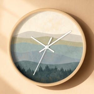 Reloj de pared rústico para sala de estar, reloj silencioso para casa de vacaciones, entrada, decoración del hogar, paisaje de montaña, diseño