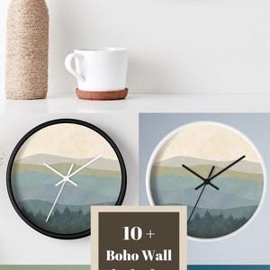 Minimalist Boho Wall Clock Mountain Minimalist Wall Decor Mid Century Clock for Living Room Gift for New Home Owner New Housewarming Present