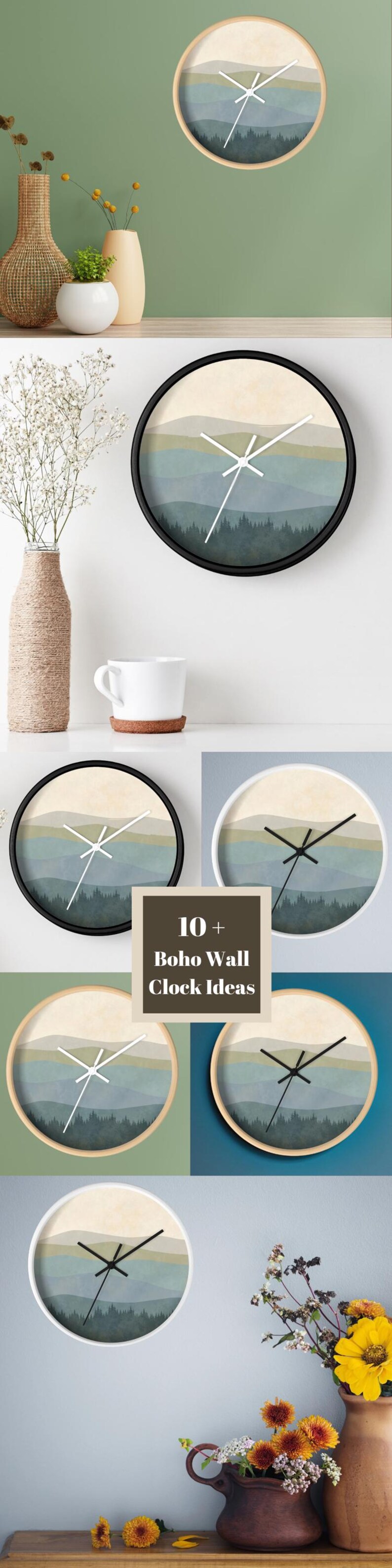 Minimalist Boho Wall Clock Mountain Minimalist Wall Decor Mid Century Clock for Living Room Gift for New Home Owner New Housewarming Present