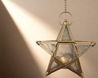 Gold Lantern 8 in Star Wedding and Event Centerpiece Minimalist Black Lantern Decor for Holidays Hanging Metal Star Home Decor Lantern Gift
