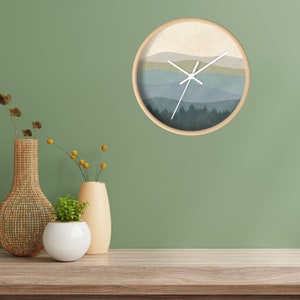 Minimalist Boho Wall Clock Mountain Minimalist Wall Decor Mid Century Clock for Living Room Gift for New Home Owner New Housewarming Present