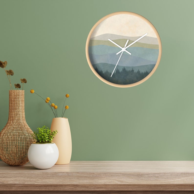 Minimalist Boho Wall Clock Mountain Minimalist Wall Decor Mid Century Clock for Living Room Gift for New Home Owner New Housewarming Present