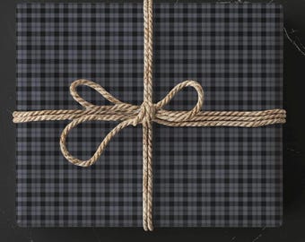 Dark Aesthetic Black Gingham Gift Paper for Wrapping Gift Black and Grey Plaid Minimalist Design Retirement Party Decor