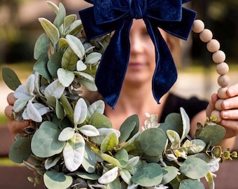 New Home Decor for Front Door Wreath All Season Velvet Navy Ribbon Entryway Home Idea Decor for Wraparound Porch