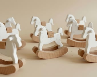 Baby Shower Bulk Party Favor Engraved Mini Wooden Rocking Horse Personalize Baby Shower Gift Child Mini Nursery Neutral Decor Horse Theme