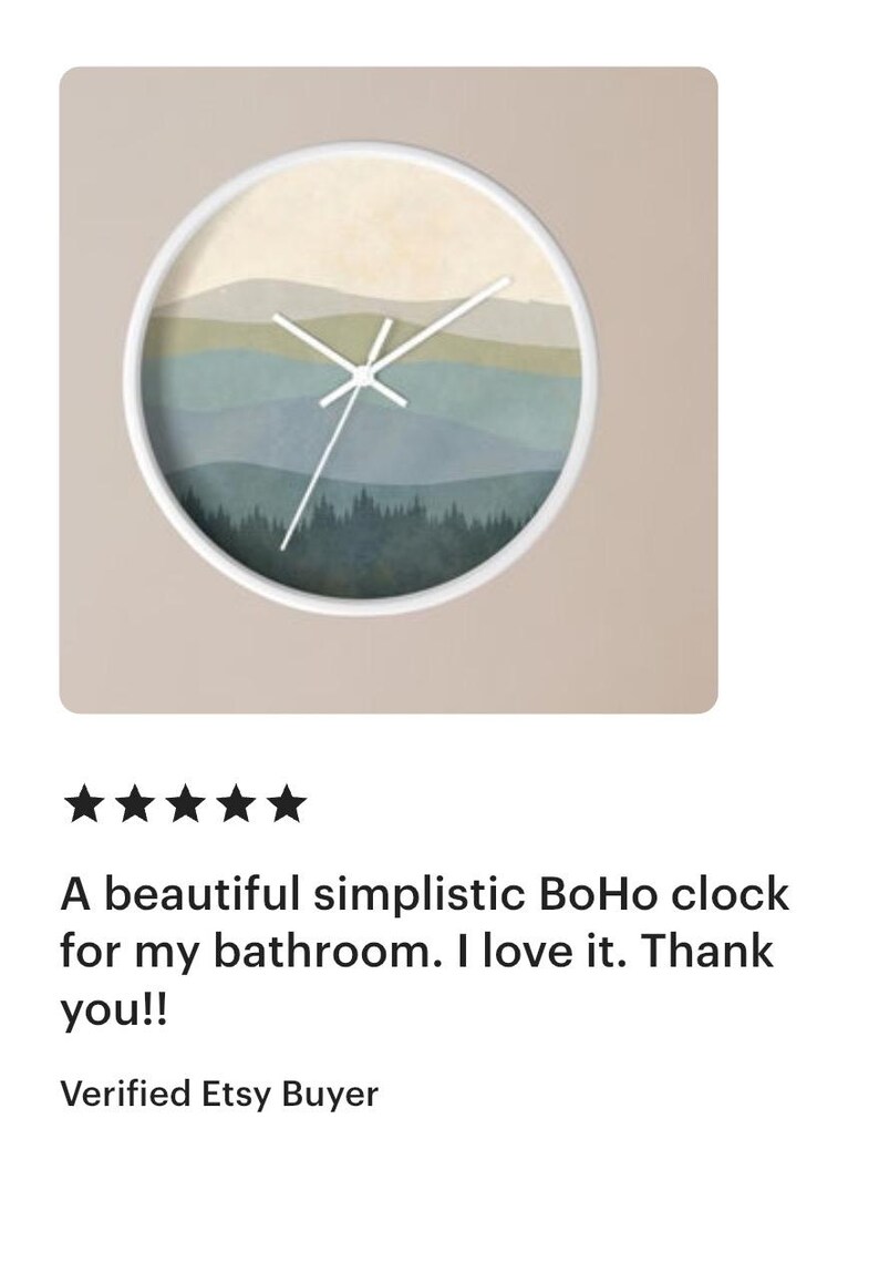 Minimalistyczny zegar ścienny w stylu boho, dekoracja ścienna w stylu górskim, zegar ścienny z połowy XX wieku do salonu, prezent dla nowego właściciela domu, prezent na parapetówkę zdjęcie 19